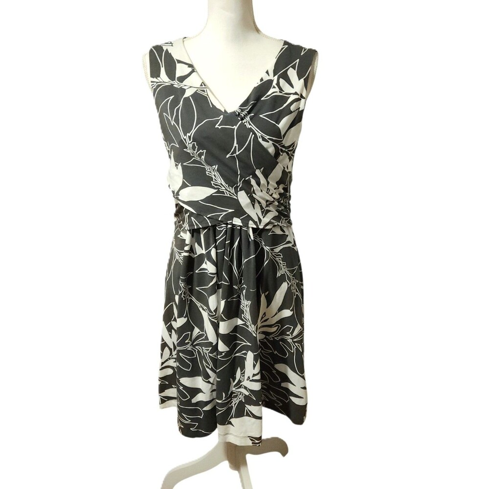 Lands End Sleeveless Dress Cross Over Top Green White Tropical Womens Mp 10-12